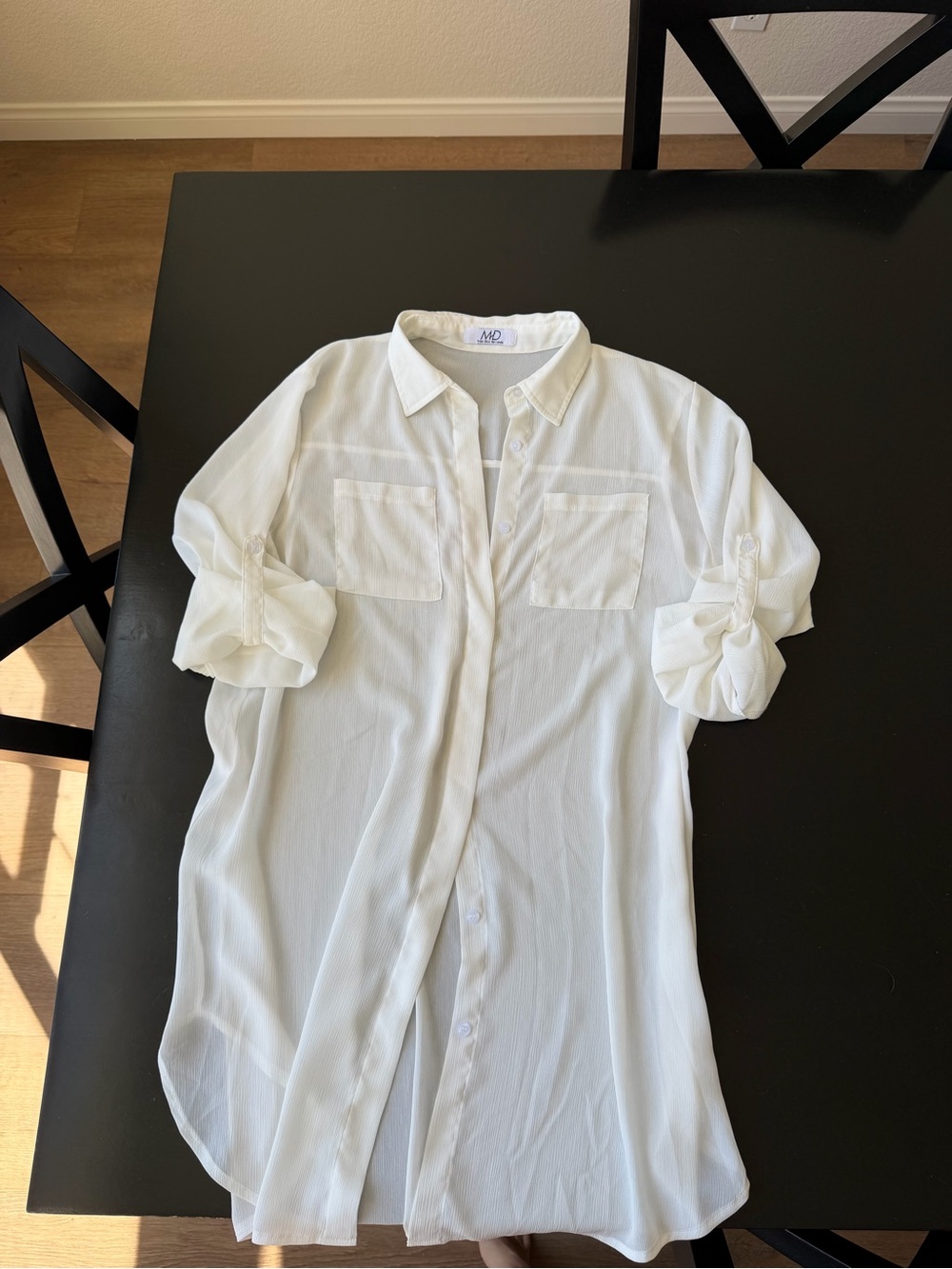 White Longline Button-up cover up sheer OS
